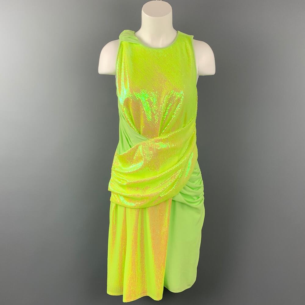 SIES MARJAN Size 4 Neon Green Sequin Polyester Cocktail Dress